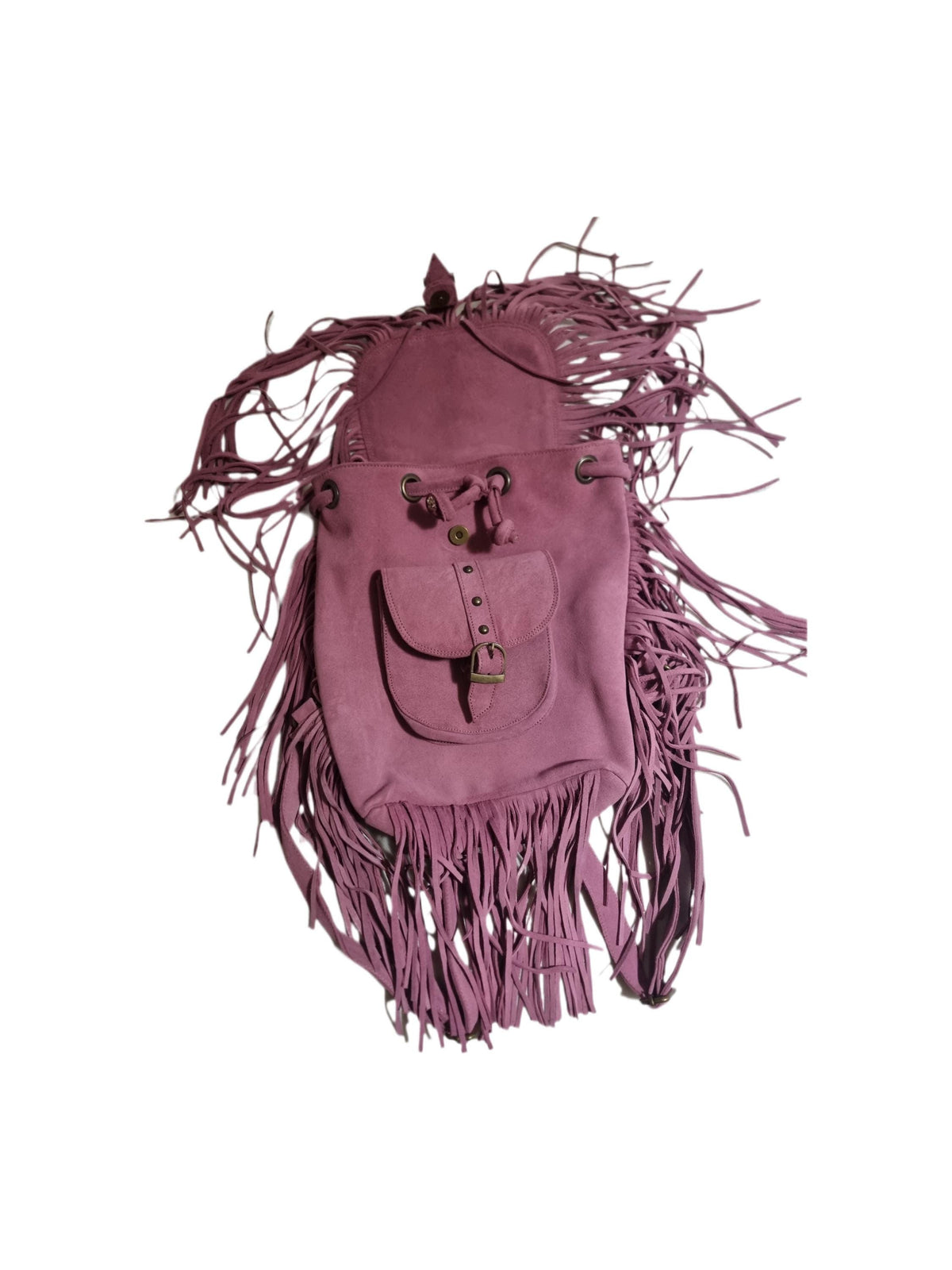 Pink Suede Fringe Backpack: Handmade Boho Festival Rucksack