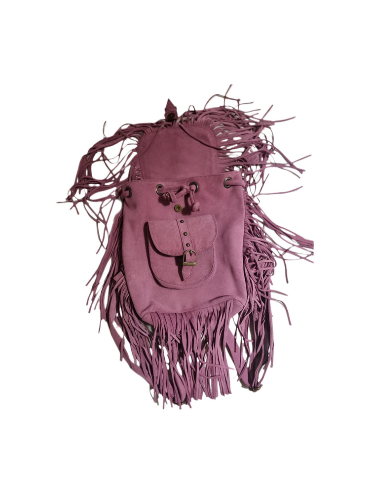 Pink Suede Fringe Backpack: Handmade Boho Festival Rucksack