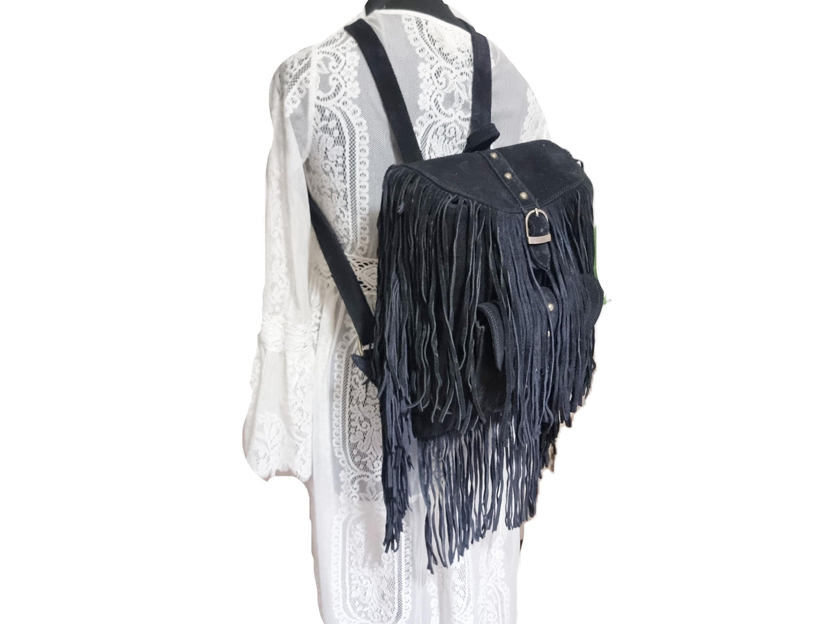 Pink Suede Fringe Backpack: Handmade Boho Festival Rucksack