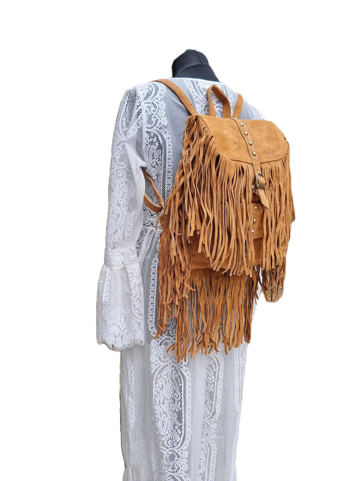 Handmade Suede Fringe Backpack: Boho Festival Rucksack