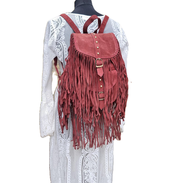 Handmade Suede Fringe Backpack: Boho Festival Rucksack