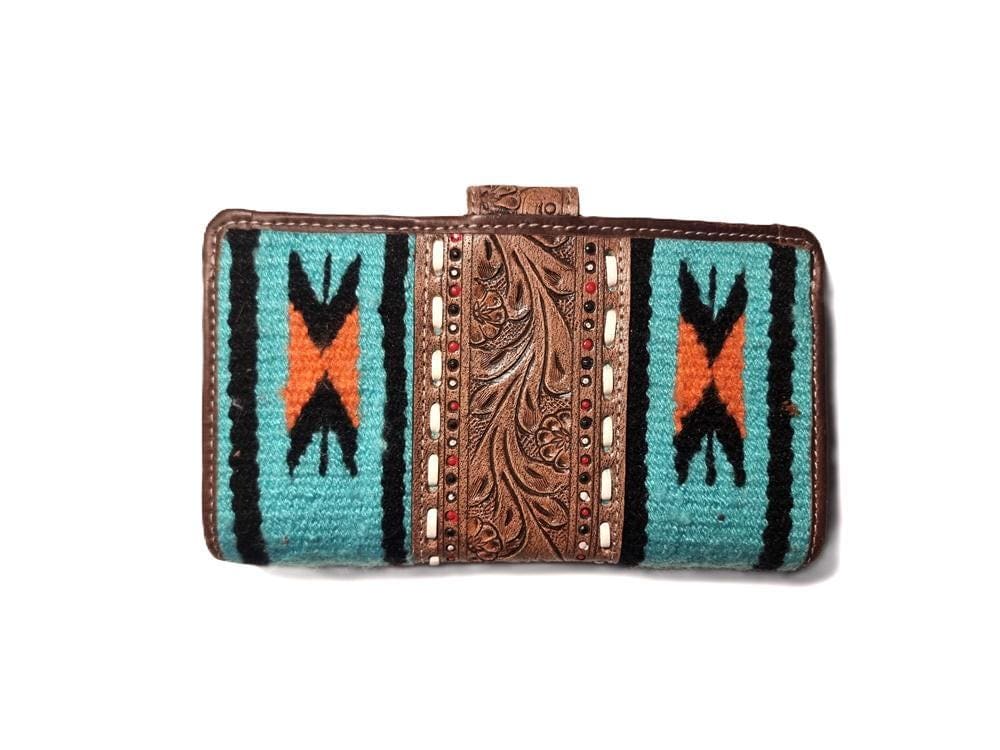 Leather Poker Wallet for Women, Four Aces Western Bifold Purse, Hand Tooled Floral Buffalo Leather, Aztec Boho Cowgirl Gift