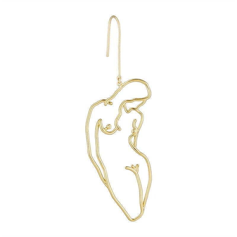 Abstract Nude Female Form Earrings – Gold Minimalist Silhouette Drop Earrings, LGBTQ+ Pride Jewelry, Quirky Statement Earrings, Lesbian Gift