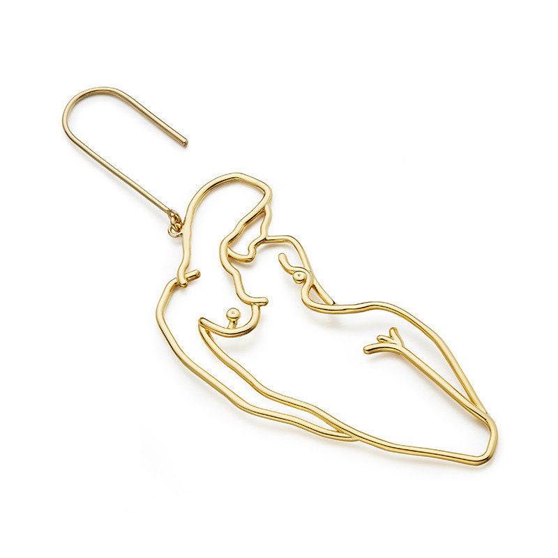 Abstract Nude Female Form Earrings – Gold Minimalist Silhouette Drop Earrings, LGBTQ+ Pride Jewelry, Quirky Statement Earrings, Lesbian Gift