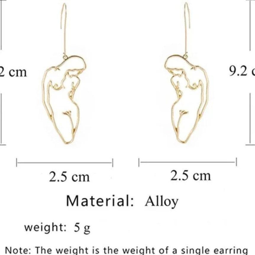 Abstract Nude Female Form Earrings – Gold Minimalist Silhouette Drop Earrings, LGBTQ+ Pride Jewelry, Quirky Statement Earrings, Lesbian Gift
