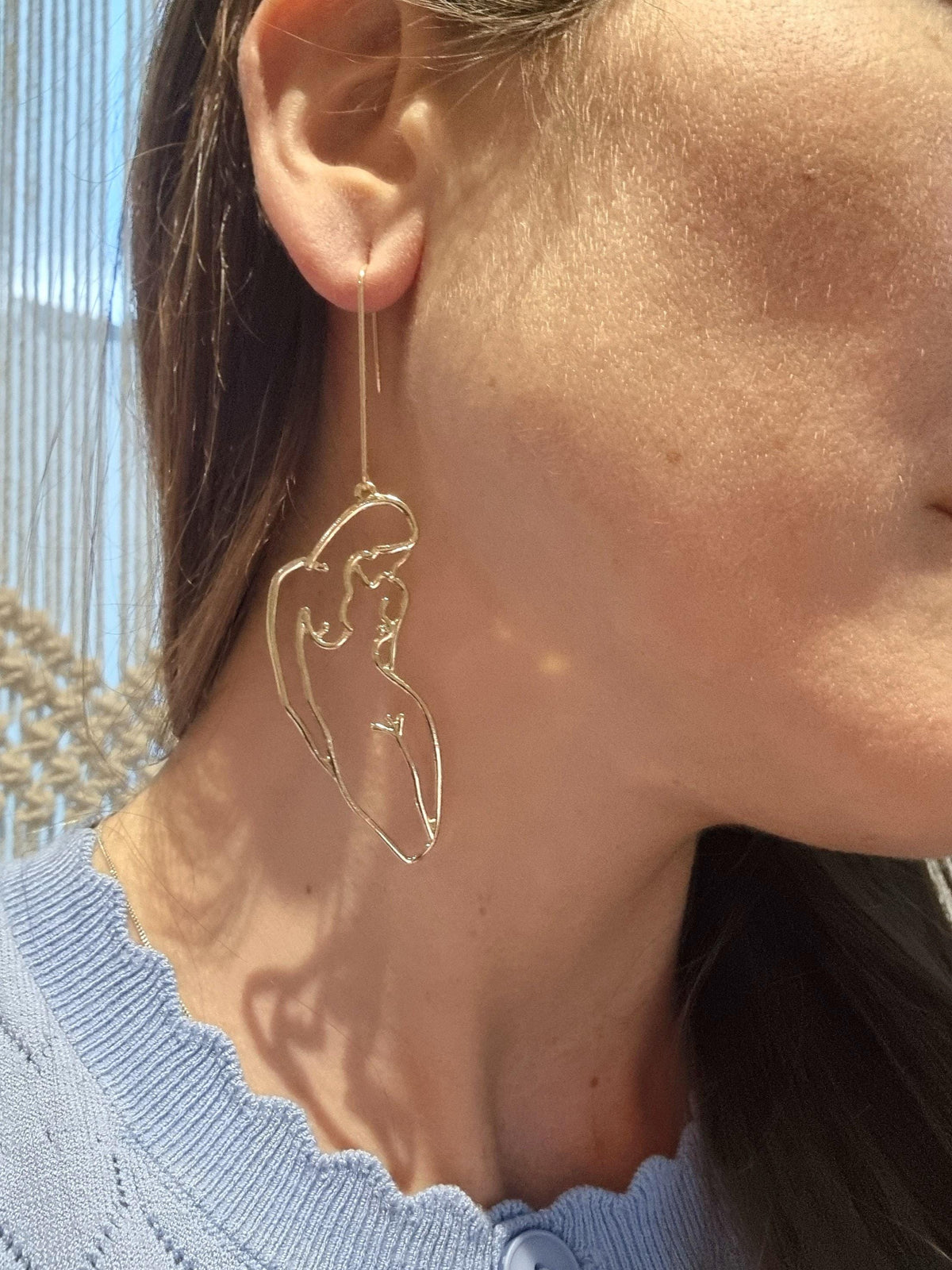 Abstract Nude Female Form Earrings – Gold Minimalist Silhouette Drop Earrings, LGBTQ+ Pride Jewelry, Quirky Statement Earrings, Lesbian Gift