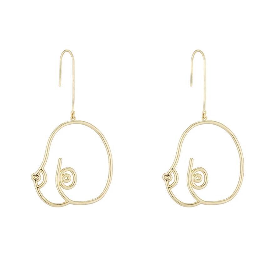 Minimalist Boobs Earrings, Nude Female Form, Abstract Gold Body Silhouette Drop Earrings, Quirky Boho Statement Jewelry, Gift for Her