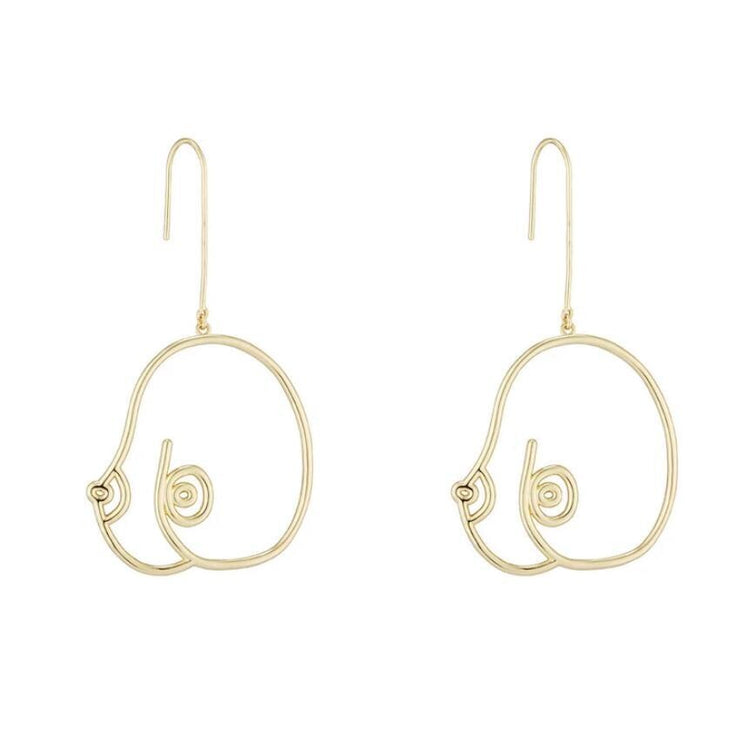 Minimalist Boobs Earrings, Nude Female Form, Abstract Gold Body Silhouette Drop Earrings, Quirky Boho Statement Jewelry, Gift for Her