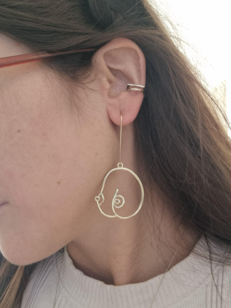 Minimalist Boobs Earrings, Nude Female Form, Abstract Gold Body Silhouette Drop Earrings, Quirky Boho Statement Jewelry, Gift for Her