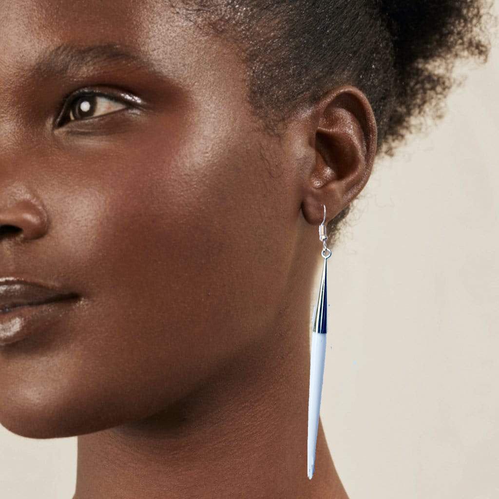 Ivory Bone Drop Earrings: African Brass Spikes, Boho Tribal Jewelry
