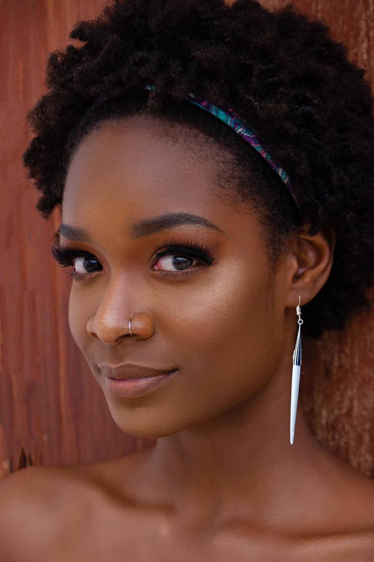 Ivory Bone Drop Earrings: African Brass Spikes, Boho Tribal Jewelry