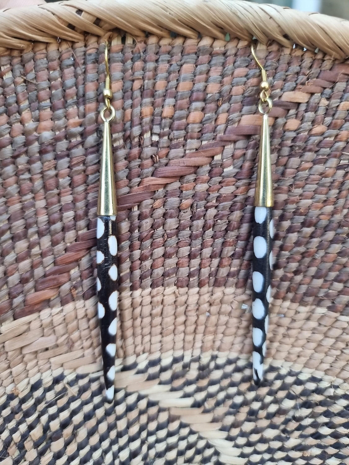 Ivory Bone Drop Earrings: African Brass Spikes, Boho Tribal Jewelry