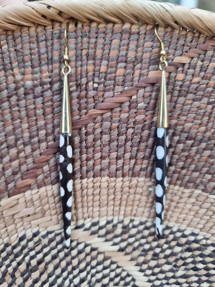 Ivory Bone Drop Earrings: African Brass Spikes, Boho Tribal Jewelry