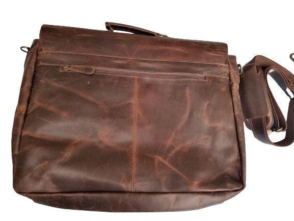 Large Buffalo Leather Messenger Bag – Vintage Men's Briefcase & Laptop Work Bag
