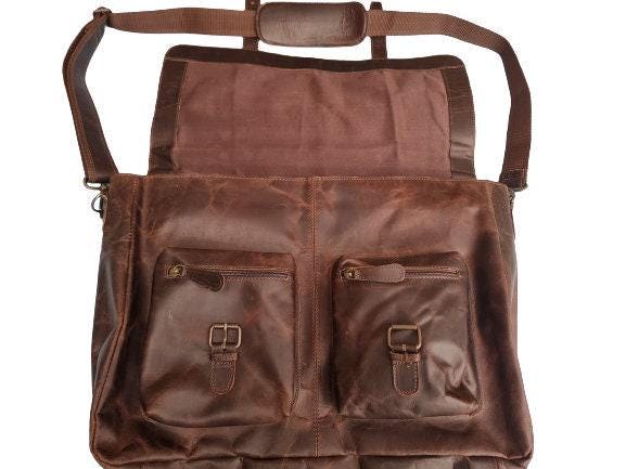 Large Buffalo Leather Messenger Bag – Vintage Men's Briefcase & Laptop Work Bag