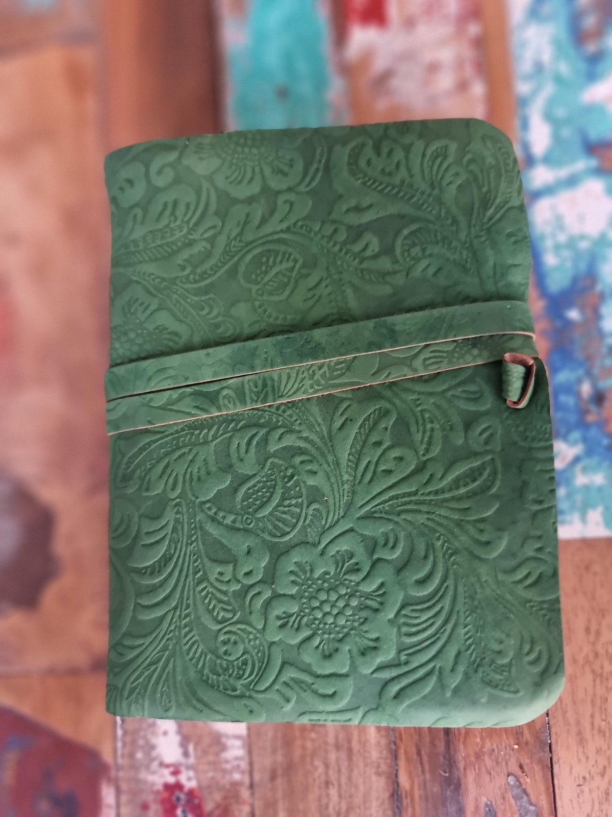 Floral Engraved Leather Journal: Art Nouveau Flower Diary, Deckle Edge Paper