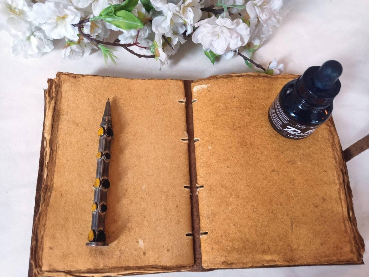 Floral Engraved Leather Journal: Art Nouveau Flower Diary, Deckle Edge Paper