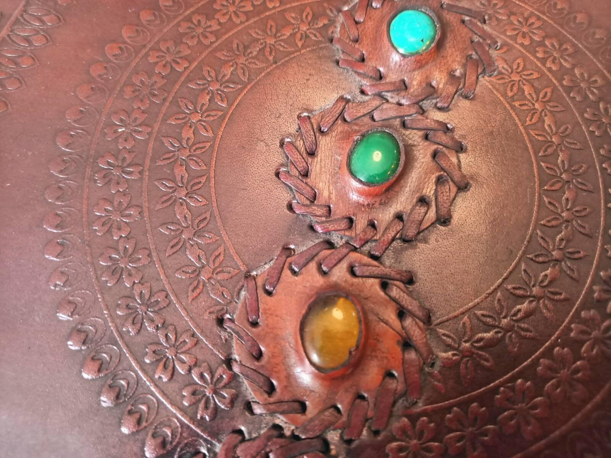 Large Leather Journal: 7 Chakra Stones, Handmade Embossed Notebook