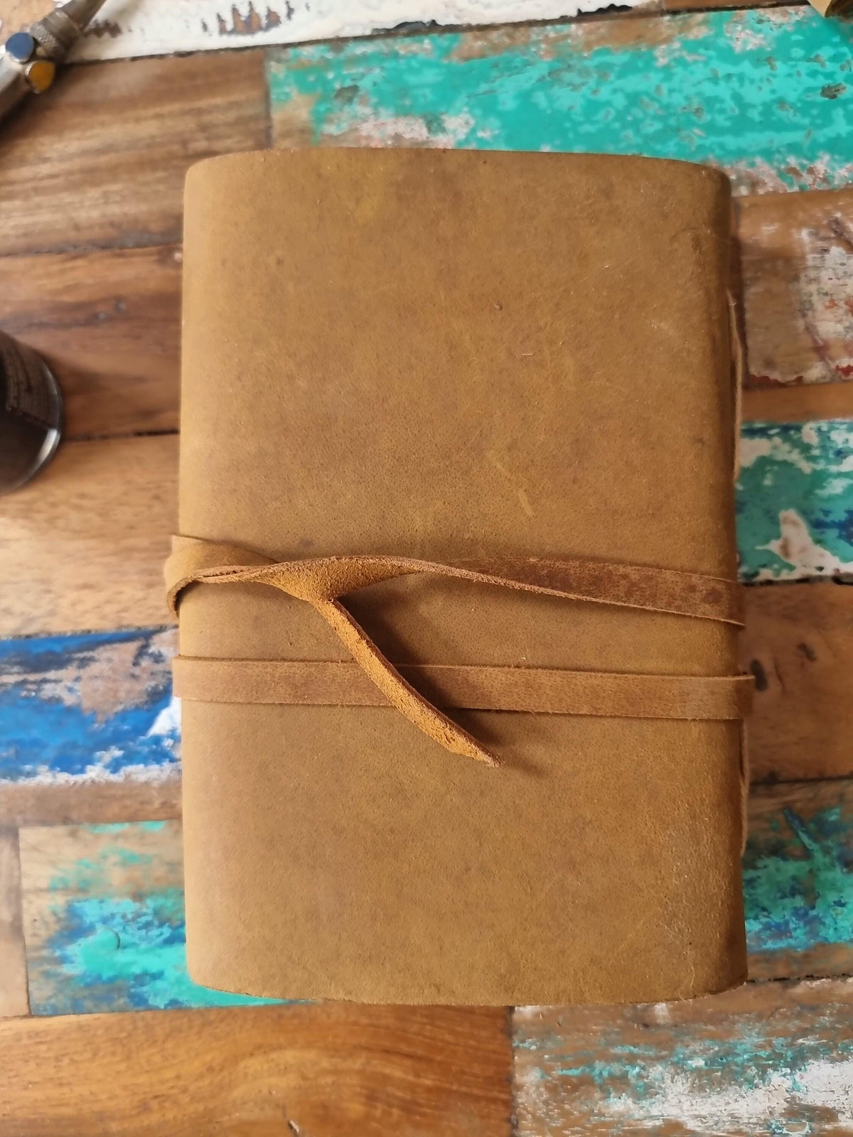 Embossed Leather Travel Journal: Feather Bird Design, Handmade Diary