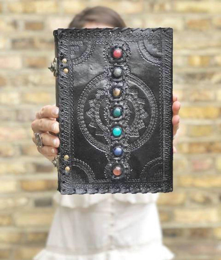 Chakra Stone Leather Journal: Handmade Buffalo Leather Diary, Spell Book