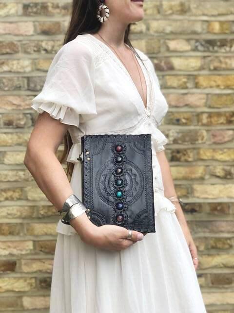 Chakra Stone Leather Journal: Handmade Buffalo Leather Diary, Spell Book