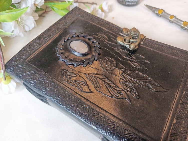 Moonstone Dreamcatcher Leather Journal: Handmade Travel Sketchbook