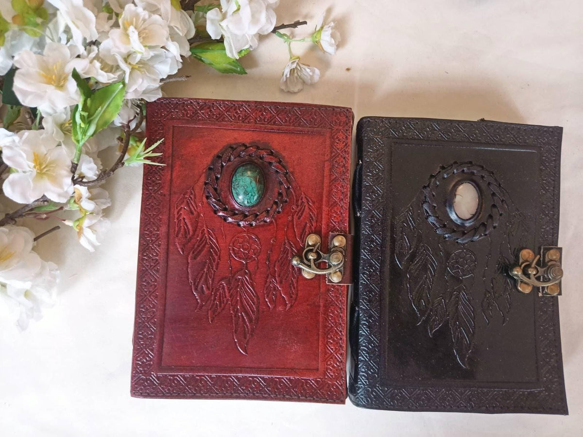 Moonstone Dreamcatcher Leather Journal: Handmade Travel Sketchbook