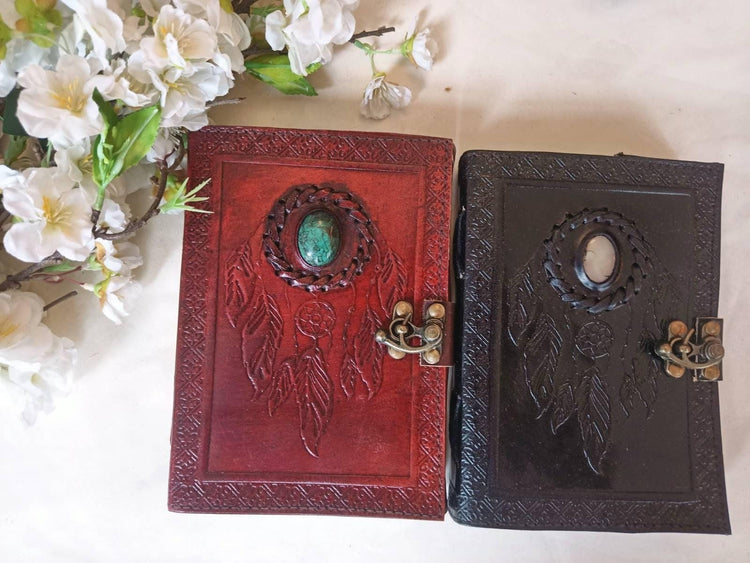 Moonstone Dreamcatcher Leather Journal: Handmade Travel Sketchbook