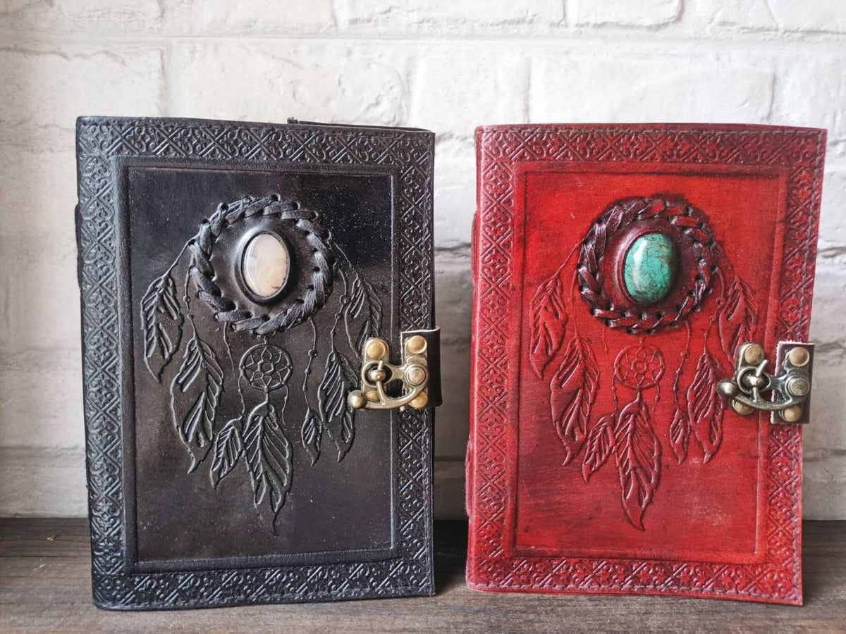 Moonstone Dreamcatcher Leather Journal: Handmade Travel Sketchbook