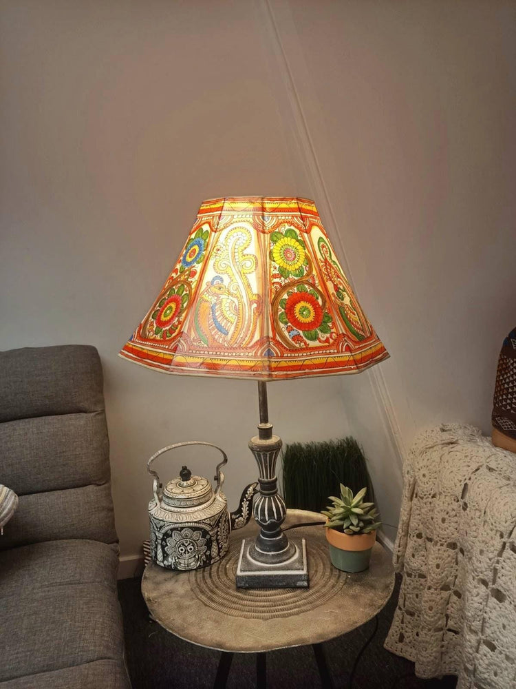 ather Lampshade, Hand Painted Flower Lamp Shade, Red Boho Lampshade, Indian Leather Light Shade, Hippie Home Decor, Handmade Lighting