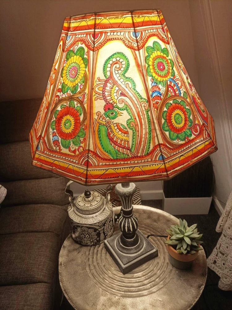 ather Lampshade, Hand Painted Flower Lamp Shade, Red Boho Lampshade, Indian Leather Light Shade, Hippie Home Decor, Handmade Lighting