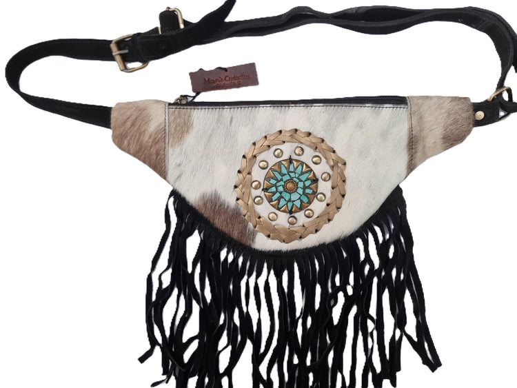 Cowhide Leather Fringe Bum Bag: Western Festival Fanny Pack