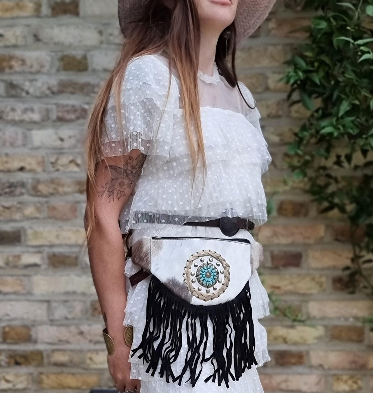 Cowhide Leather Fringe Bum Bag: Western Festival Fanny Pack