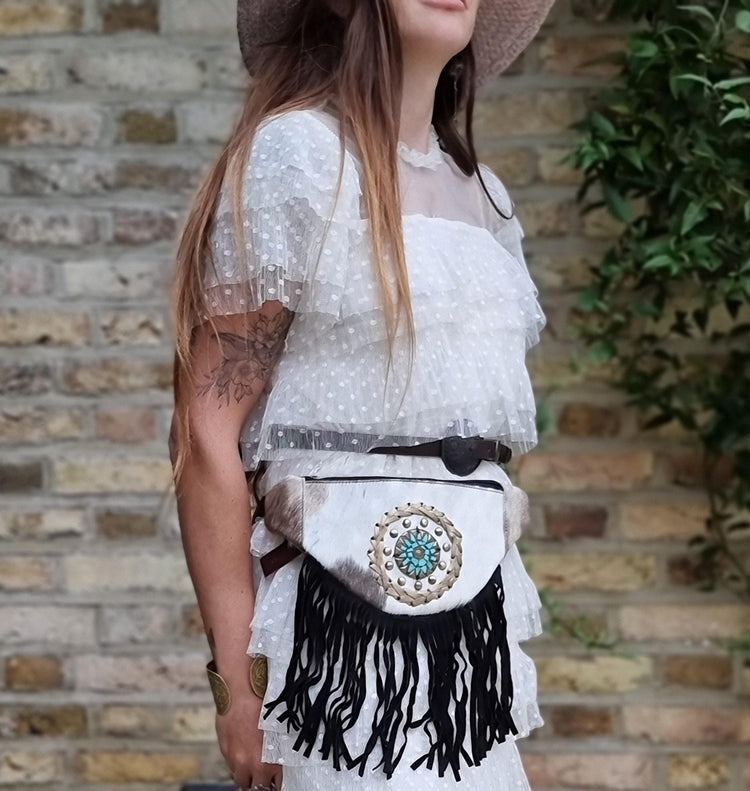 Cowhide Leather Fringe Bum Bag: Western Festival Fanny Pack