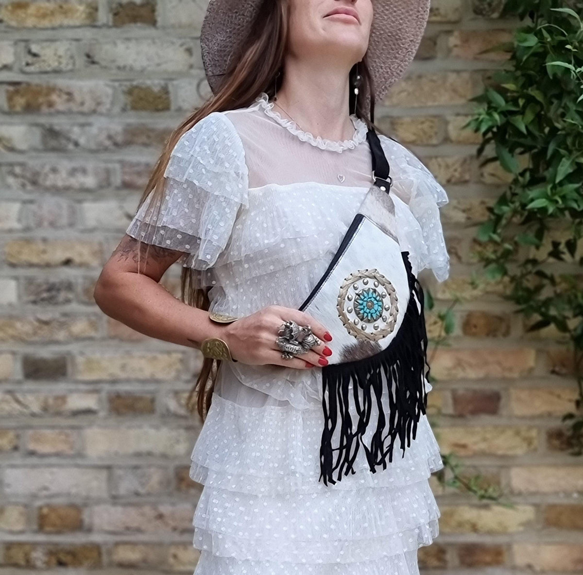 Cowhide Leather Fringe Bum Bag: Western Festival Fanny Pack