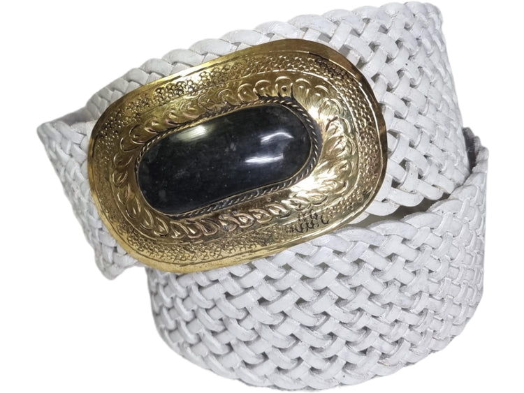 Braided White Leather Belt: Moroccan Boho Western Style
