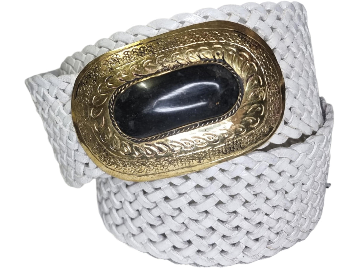 Braided White Leather Belt: Moroccan Boho Western Style