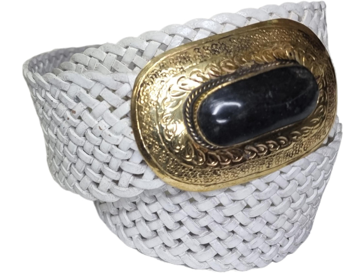 Braided White Leather Belt: Moroccan Boho Western Style