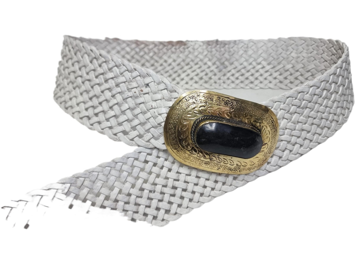 Braided White Leather Belt: Moroccan Boho Western Style