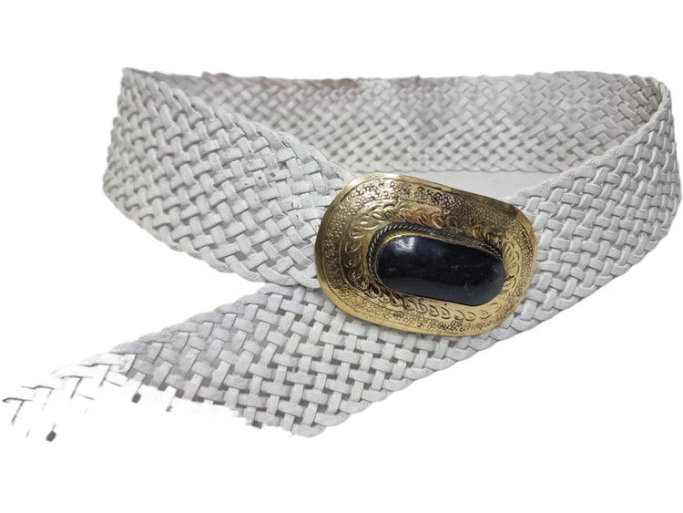 Braided White Leather Belt: Moroccan Boho Western Style