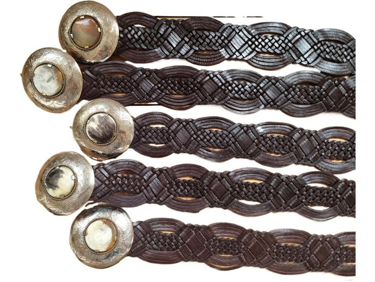 Wide Braided Leather Belt: Boho Western Buckle, Full Grain Leather