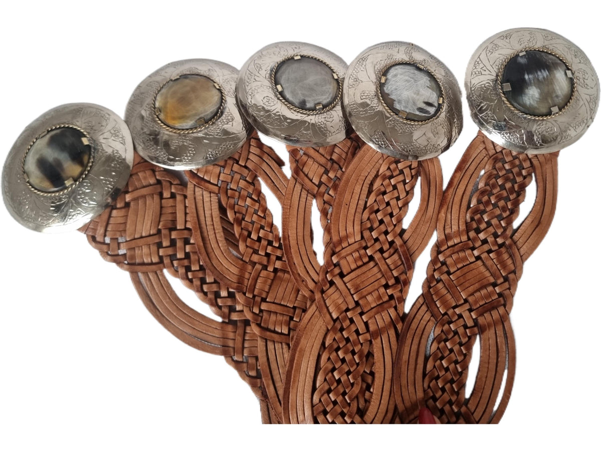 Wide Braided Leather Belt: Boho Western Buckle, Full Grain Leather