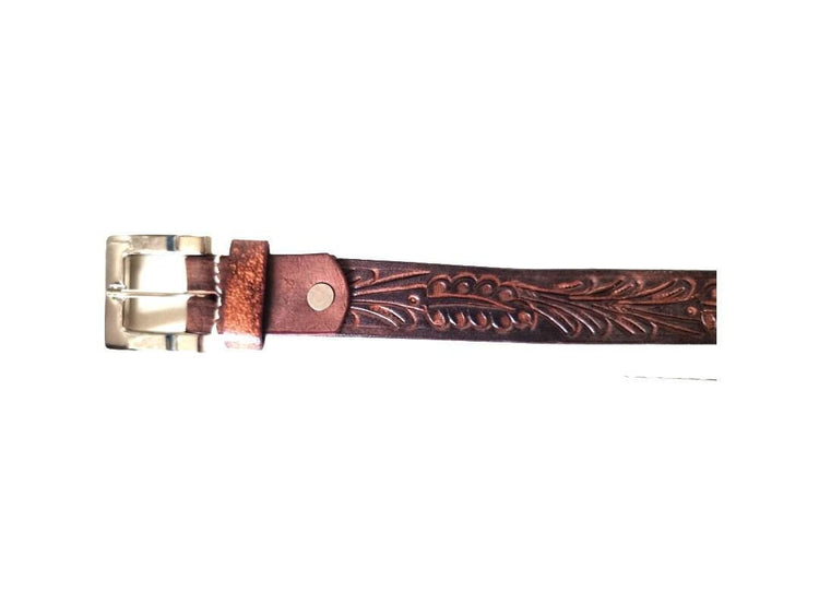 Hand Tooled Skinny Leather Belt | Western Women’s Belt | Dark Brown Boho Waist Belt | Handmade Cowgirl Fashion Accessory