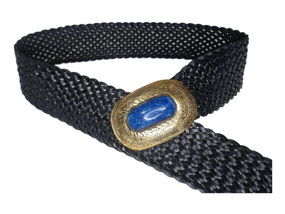 Braided Leather Corset Belt: Boho Western Style with Engraved Gold Buckle