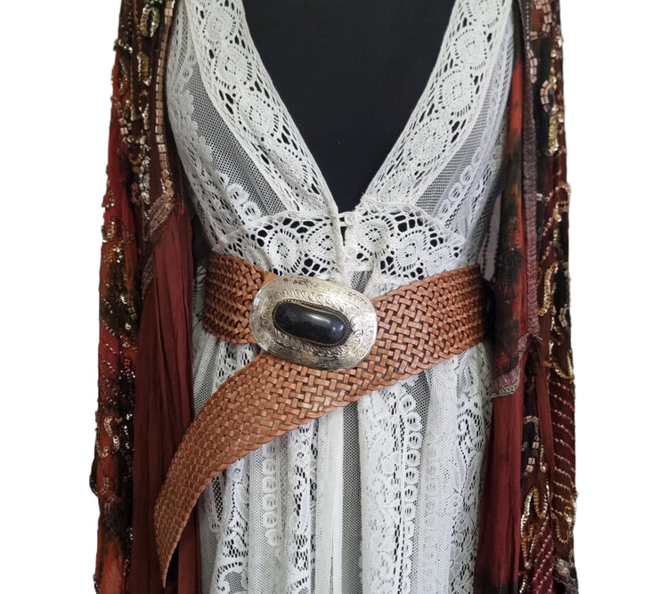 Handmade Braided Leather Western Belt: Silver Buckle, Boho Cowgirl Style
