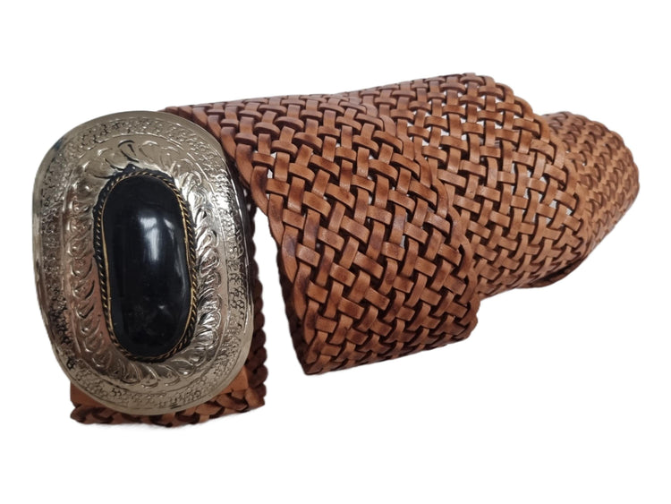 Handmade Braided Leather Western Belt: Silver Buckle, Boho Cowgirl Style
