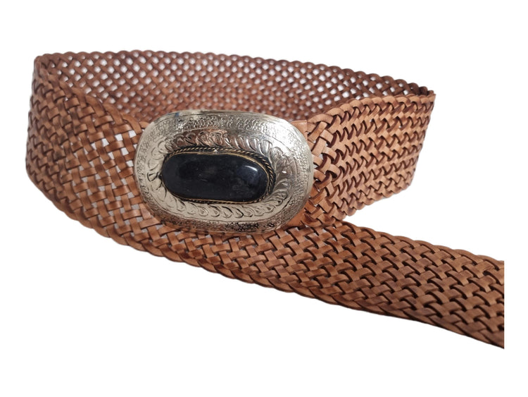 Handmade Braided Leather Western Belt: Silver Buckle, Boho Cowgirl Style
