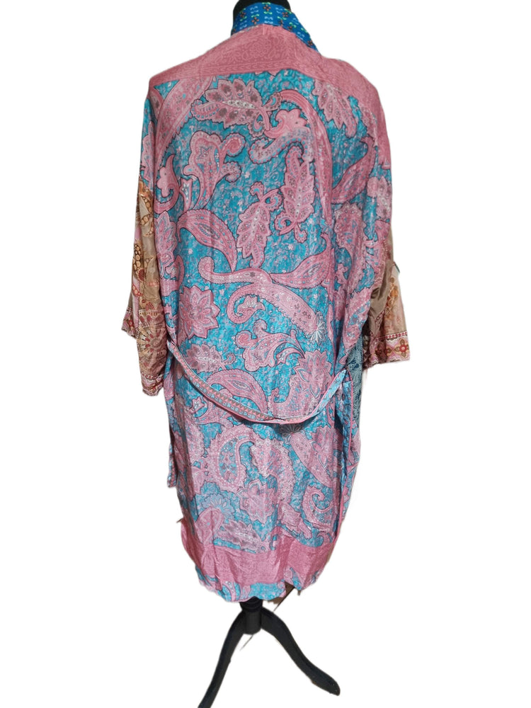 Handmade Silk Patchwork Kimono: Boho Festival Jacket, Beach Cover-Up