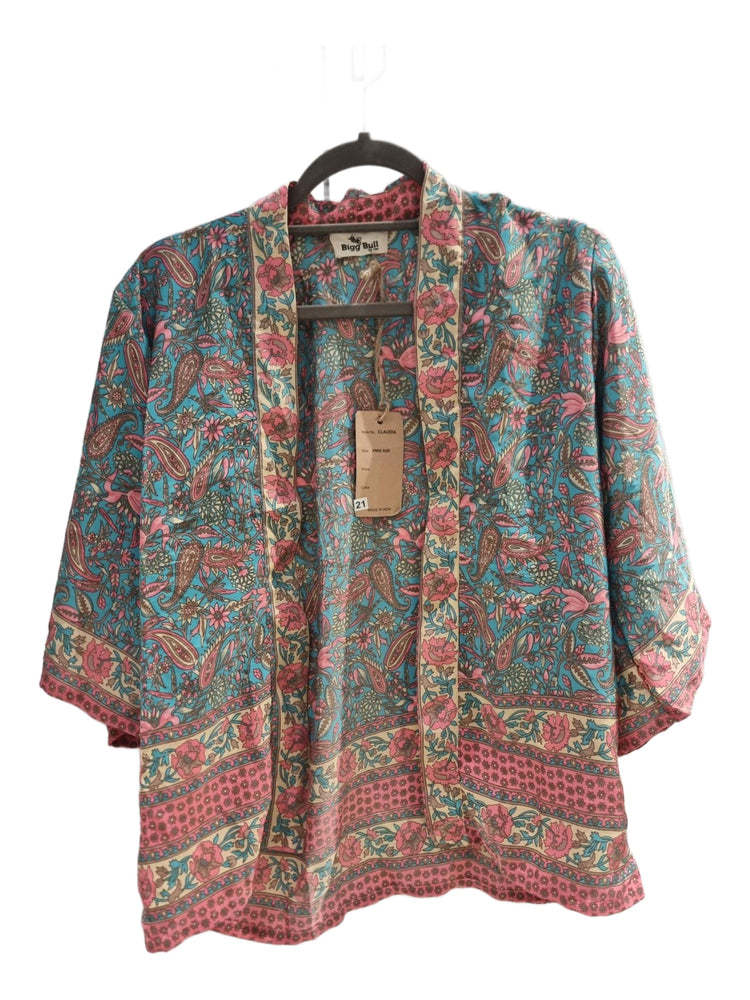 Boho Silk Kimono Jacket, Patchwork Floral Kimono, Handmade Indian Silk Jacket, Festival Cover Up, Hippie Beachwear, Summer Cardigan