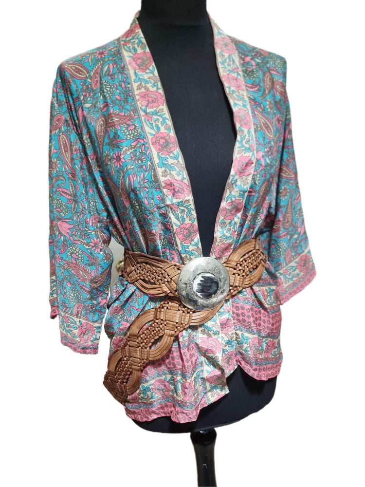 Boho Silk Kimono Jacket, Patchwork Floral Kimono, Handmade Indian Silk Jacket, Festival Cover Up, Hippie Beachwear, Summer Cardigan